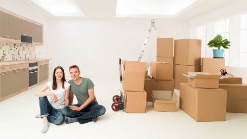 Household belongings prepared for transport by moving van
