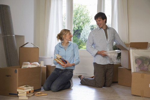 Commercial office furniture being prepared for transport