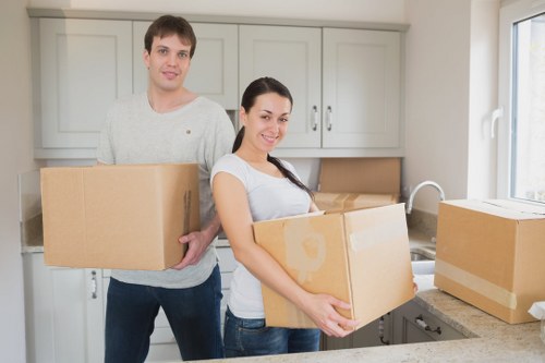 Commercial relocation with desks and equipment being moved